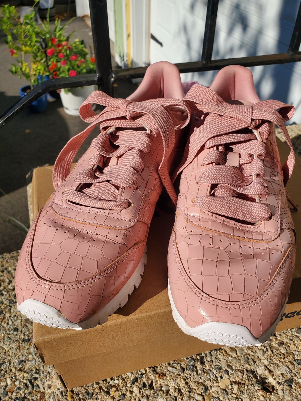 Reebok Women's Pink Croc-Embossed Lace-Up Sneakers